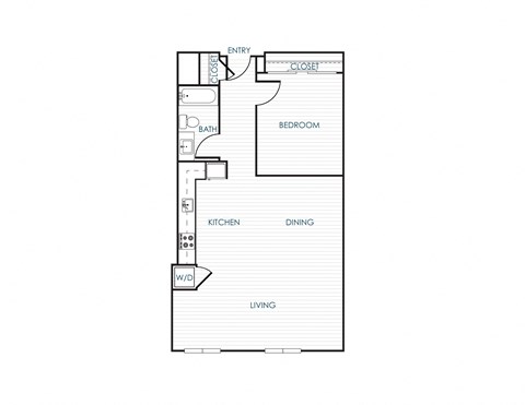 Floor plan for 1 bed, 1 bath, 833 sqft